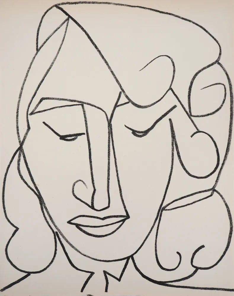 石版画 Gilot - Portrait de femme timid