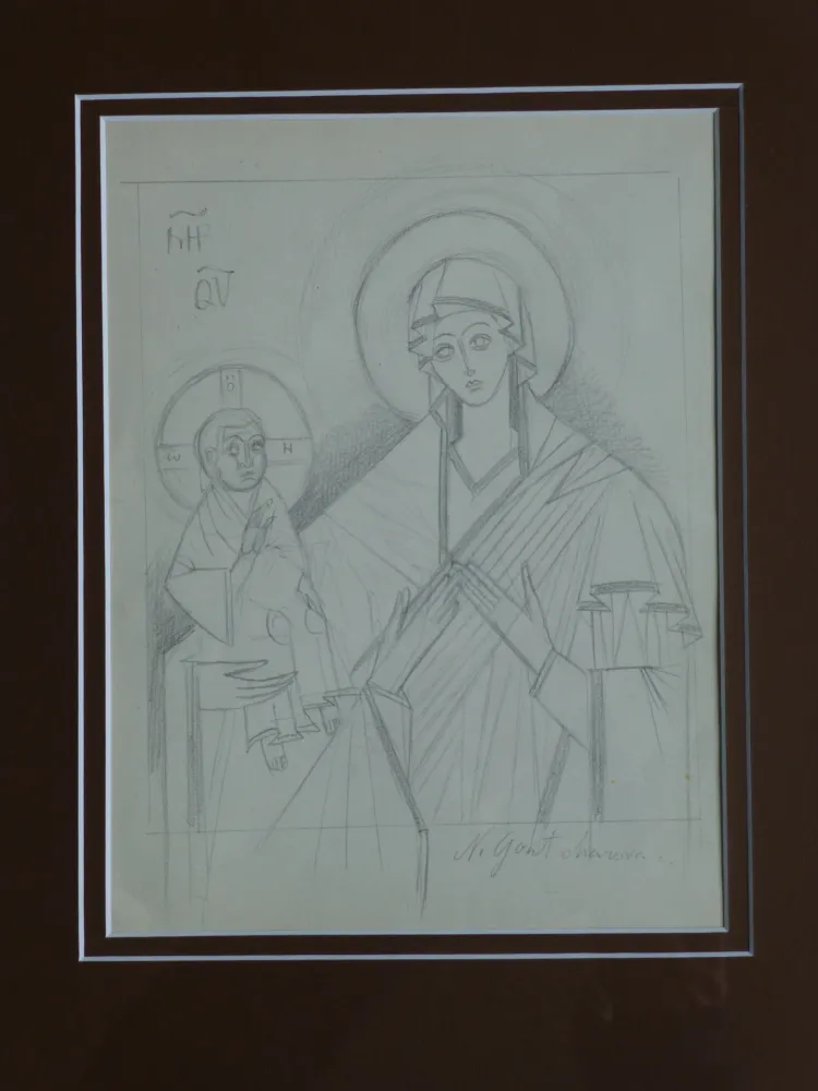 无技术 Goncharova - Vierge à l'enfant ,projet pour une icône
