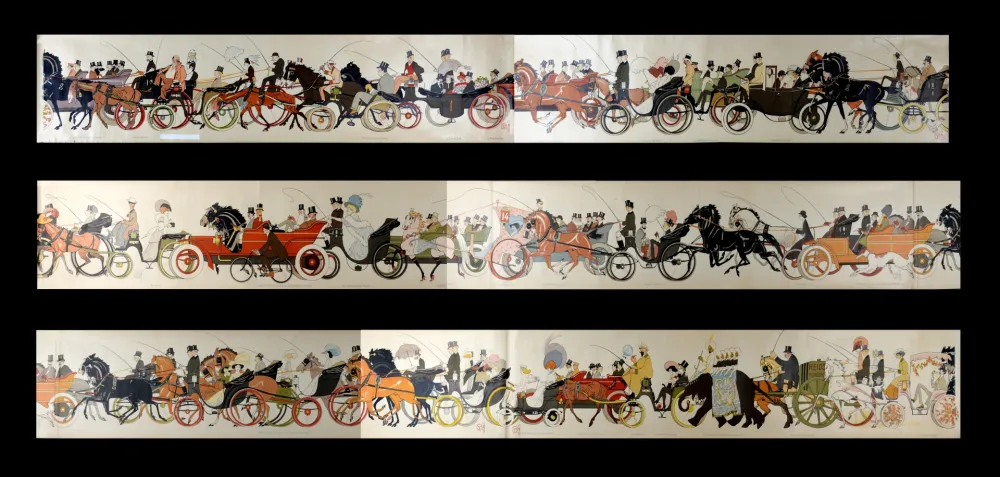 石版画 Goursat - Le Retour des courses, 1910 - scarce COMPLET set in six assembled parts