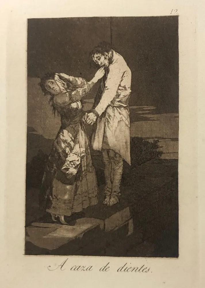蚀刻版画 Goya - Capricho 12 . A caza de los dientes