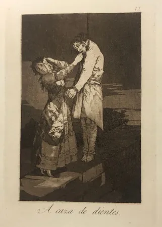 蚀刻版画 Goya - Capricho 12 . A caza de los dientes