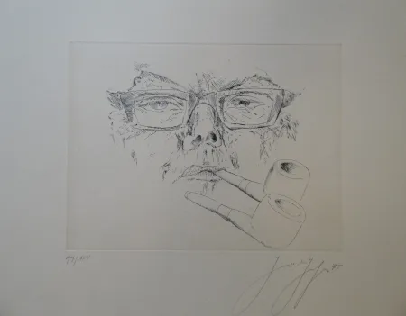 版画 Grass - Doppelter Max. Kopf Max Frisch mit Pfeife