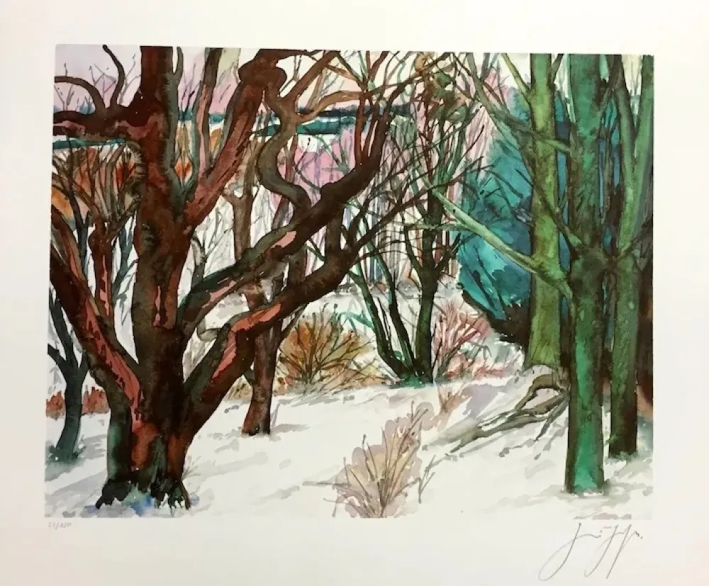 石版画 Grass - Paisaje invernal