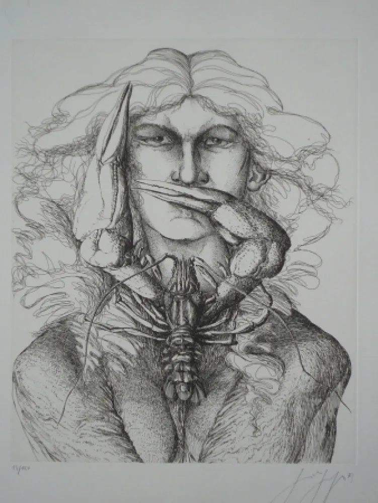 蚀刻版画 Grass - Personnage à l'écrevisse