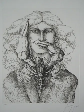 蚀刻版画 Grass - Personnage à l'écrevisse