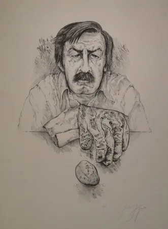 石版画 Grass - Selbst mit Handschuh und Stein