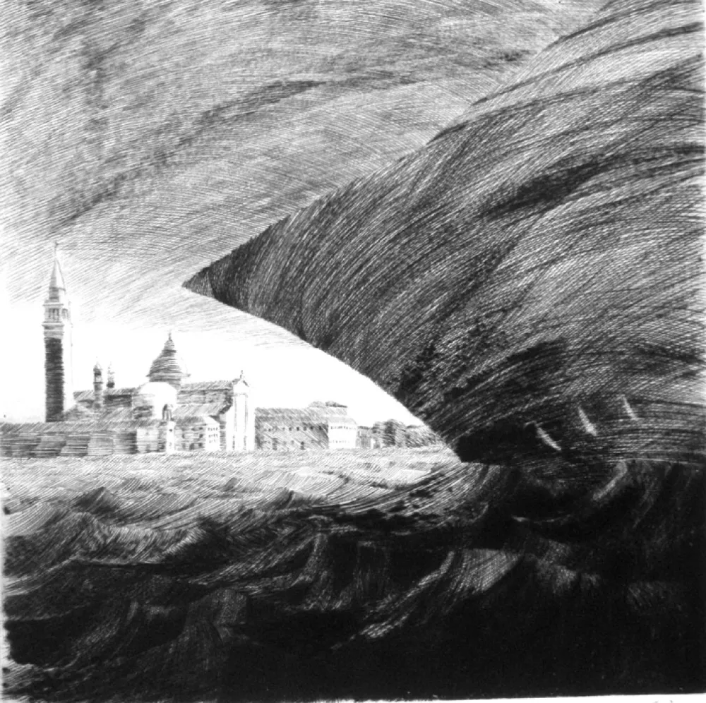 干刻版画 Grasselli - Minaccia in laguna 1