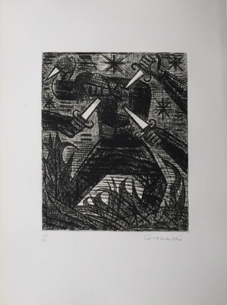 蚀刻版画 Gromaire - ​​​​​​​Assasinat de Banquo, 1958
