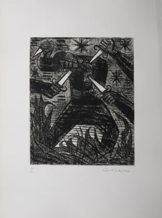 蚀刻版画 Gromaire - ​​​​​​​Assasinat de Banquo, 1958