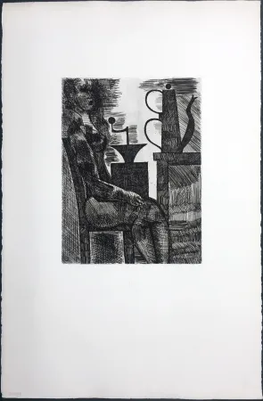 版画 Gromaire - Femme à la cafetière (Chacographie du Louvre)