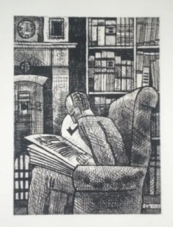干刻版画 Gromaire - L'amateur de livres