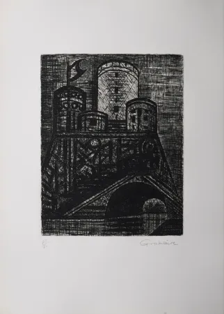 石版画 Gromaire - Le donjon de Dunsinane, 1958