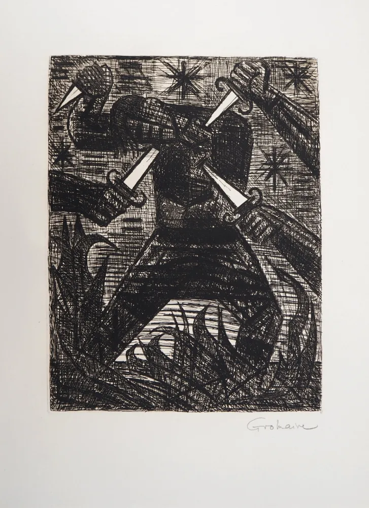 蚀刻版画 Gromaire - Macbeth: assassinat de Banquo