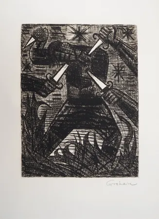 蚀刻版画 Gromaire - Macbeth: assassinat de Banquo