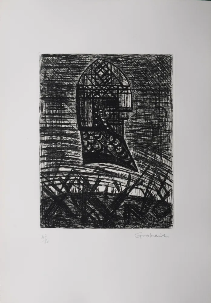 蚀刻版画 Gromaire - Présage, tête armée, 1958