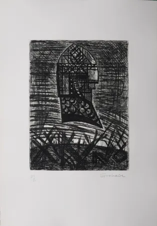蚀刻版画 Gromaire - Présage, tête armée, 1958
