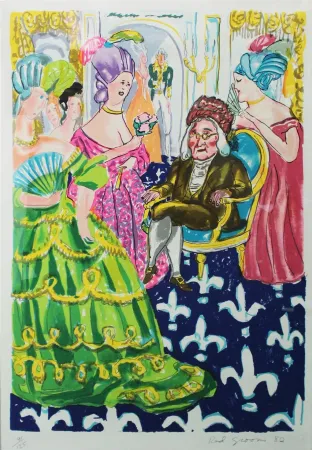 石版画 Grooms - Franklins Reception at the Court of France