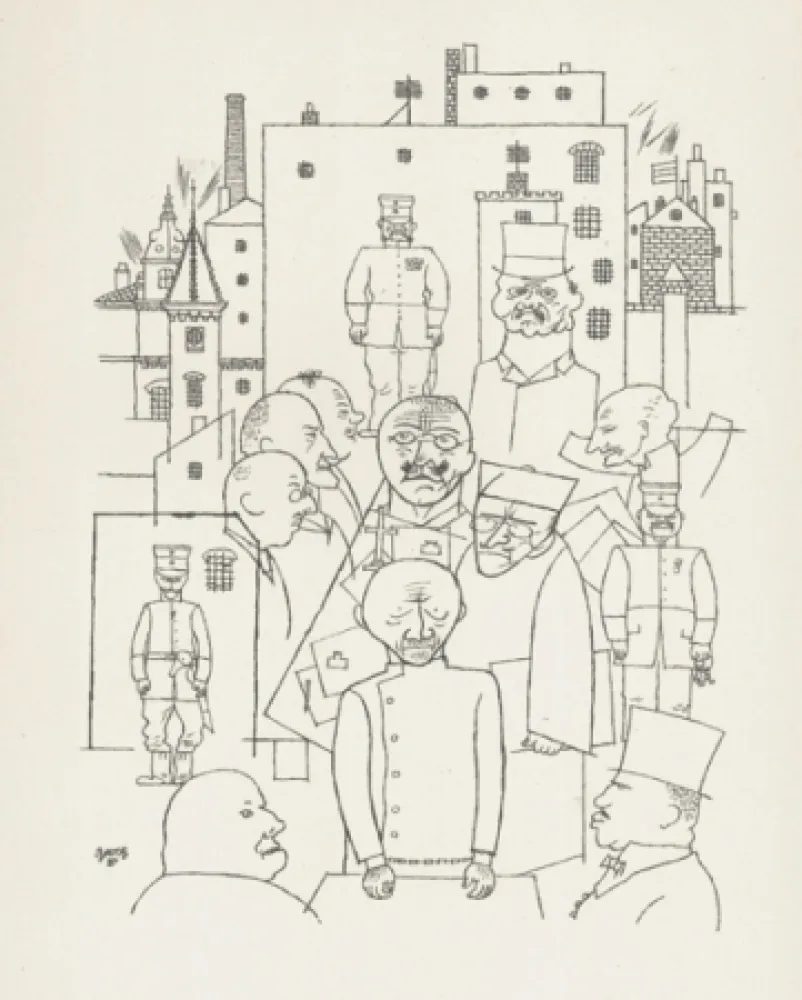 石版画 Grosz - Er hat Hinderburg verspottet