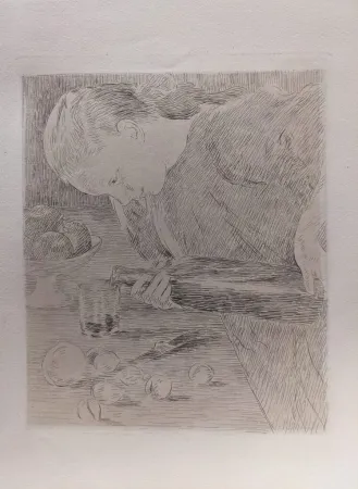 版画 Guiguet - L'Enfant à la Bouteille