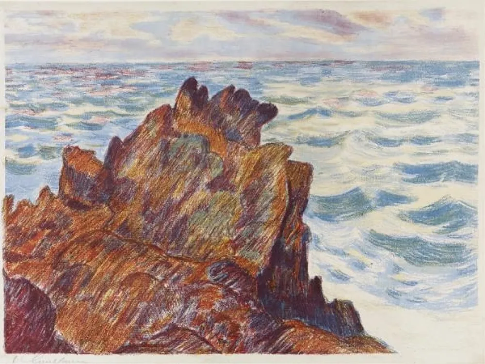 石版画 Guillaumin - Armand Guillaumin (1841-1927). Les Rochers rouges. 1896. Lithographie signée.