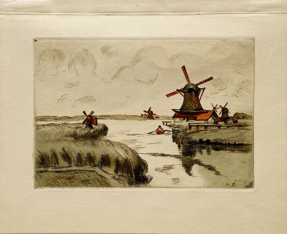 蚀刻版画 Guillaumin - Les Moulins de Zaandam