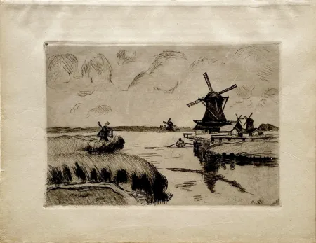蚀刻版画 Guillaumin - Les Moulins de Zaandam