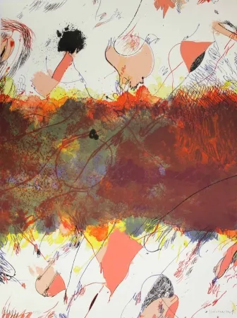 石版画 Guinovart - Entre dues roses