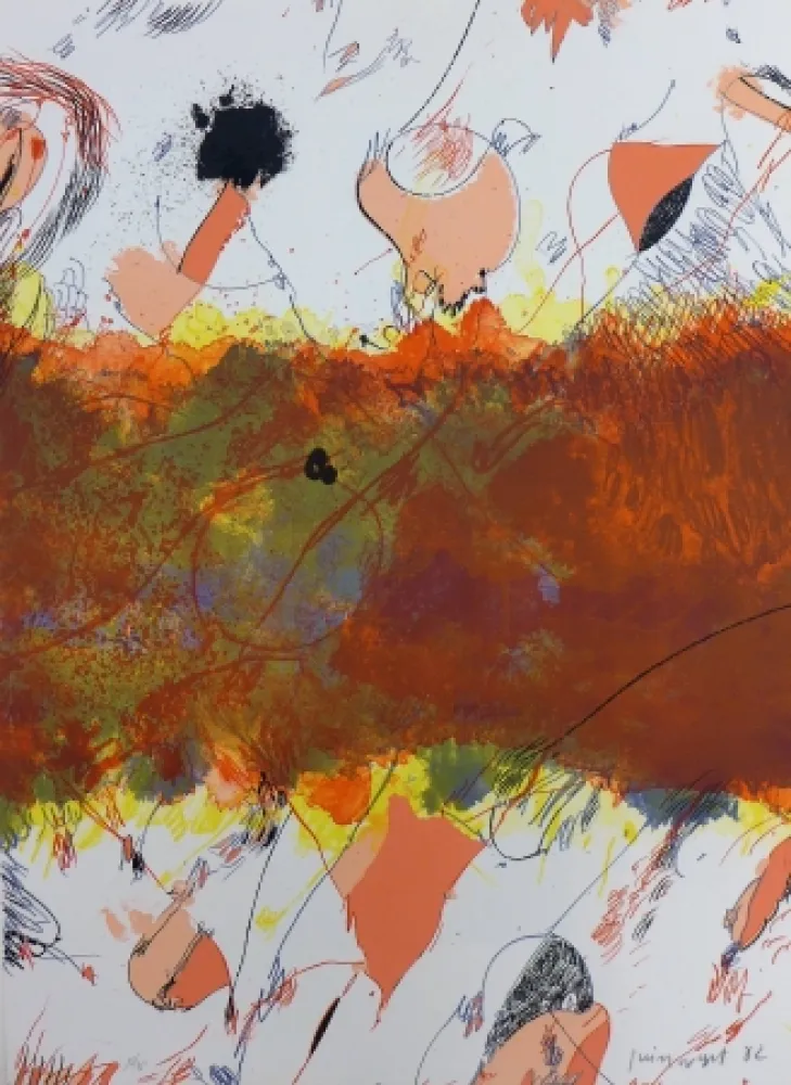 石版画 Guinovart - Entre dues roses