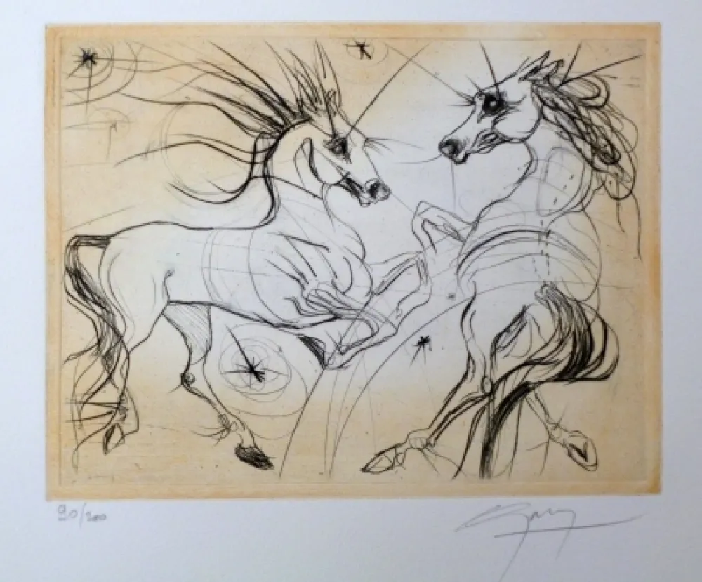 版画 Guiny - Les chevaux de jupiter