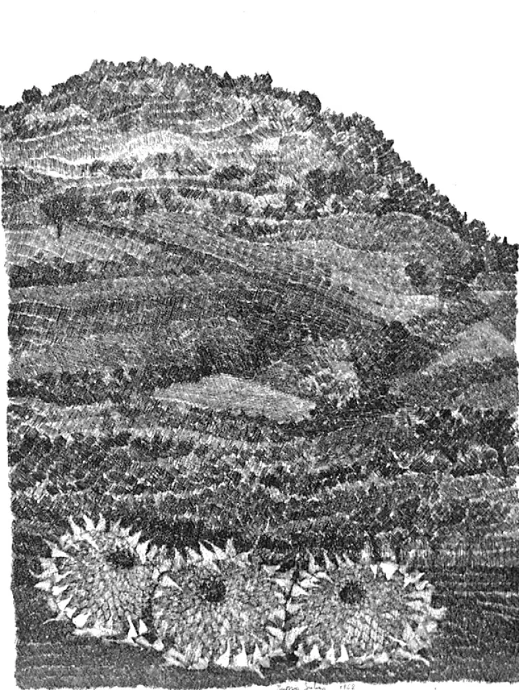 蚀刻版画 Gulino - Paesaggio con girasoli