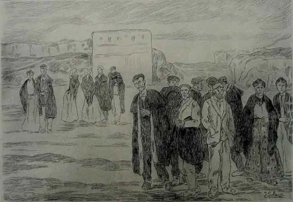 蚀刻版画 Gutiérrez Solana  - Domingo en las afueras