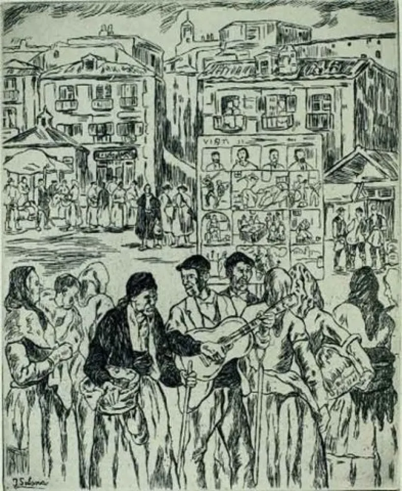 蚀刻版画 Gutiérrez Solana  - El ciego de los romances