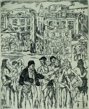 蚀刻版画 Gutiérrez Solana  - El ciego de los romances