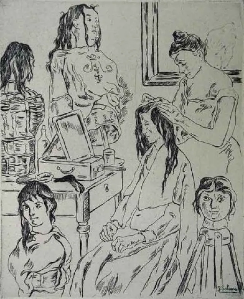 蚀刻版画 Gutiérrez Solana  - La Peinadora