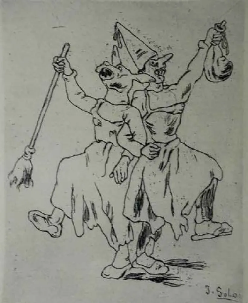 蚀刻版画 Gutiérrez Solana  - Máscaras bailando cogidas