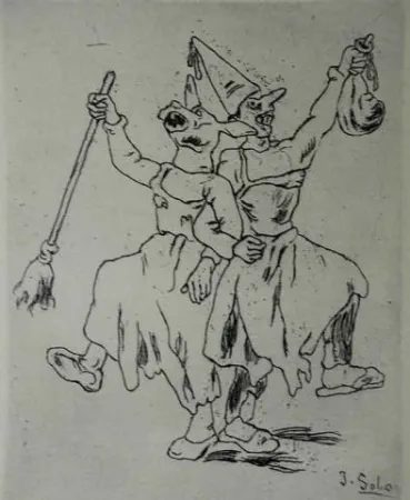 蚀刻版画 Gutiérrez Solana  - Máscaras bailando cogidas