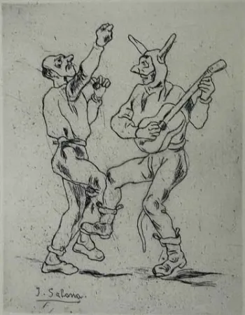 蚀刻版画 Gutiérrez Solana  - Mascaras bailando con guitarra
