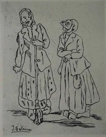 蚀刻版画 Gutiérrez Solana  - Máscaras de la escoba