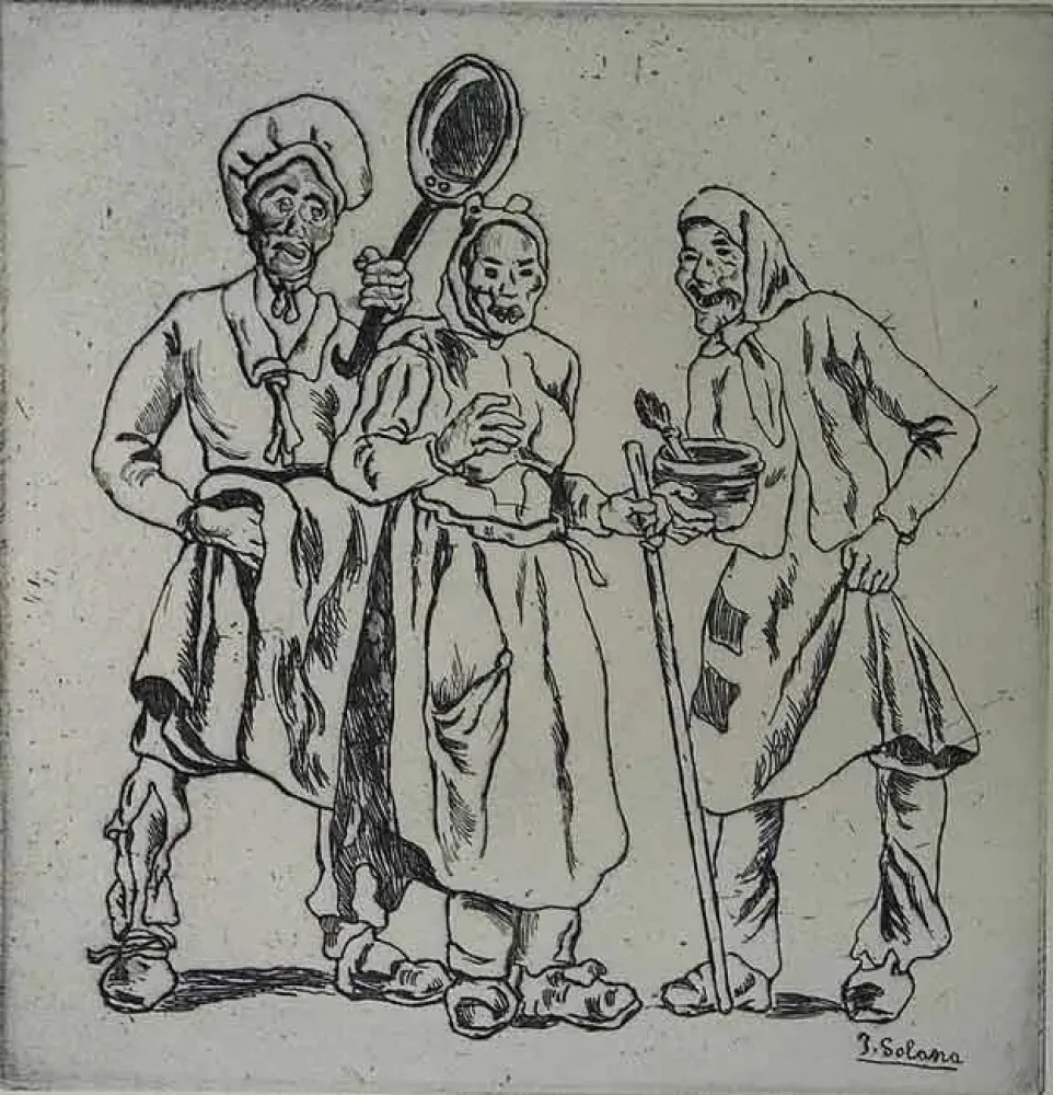 蚀刻版画 Gutiérrez Solana  - Máscaras de los cocineros