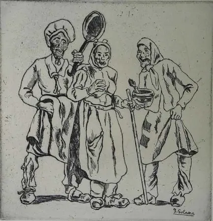 蚀刻版画 Gutiérrez Solana  - Máscaras de los cocineros
