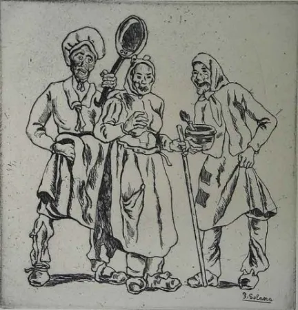蚀刻版画 Gutiérrez Solana  - Máscaras  de los cocineros