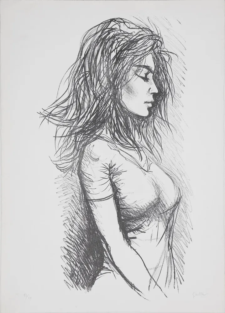 石版画 Guttuso - Donna di profilo verso destra