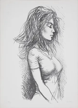 石版画 Guttuso - Donna di profilo verso destra