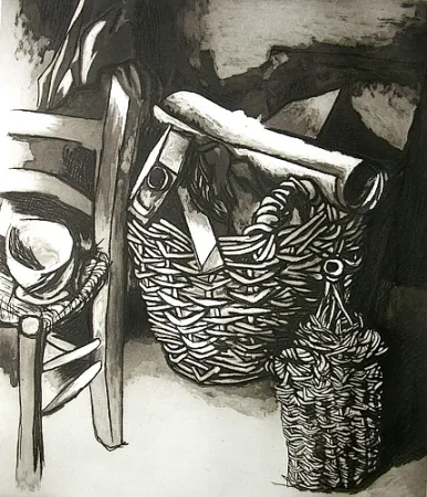 蚀刻飞尘法 Guttuso - Natura morta con sedia, cestino e fiasco