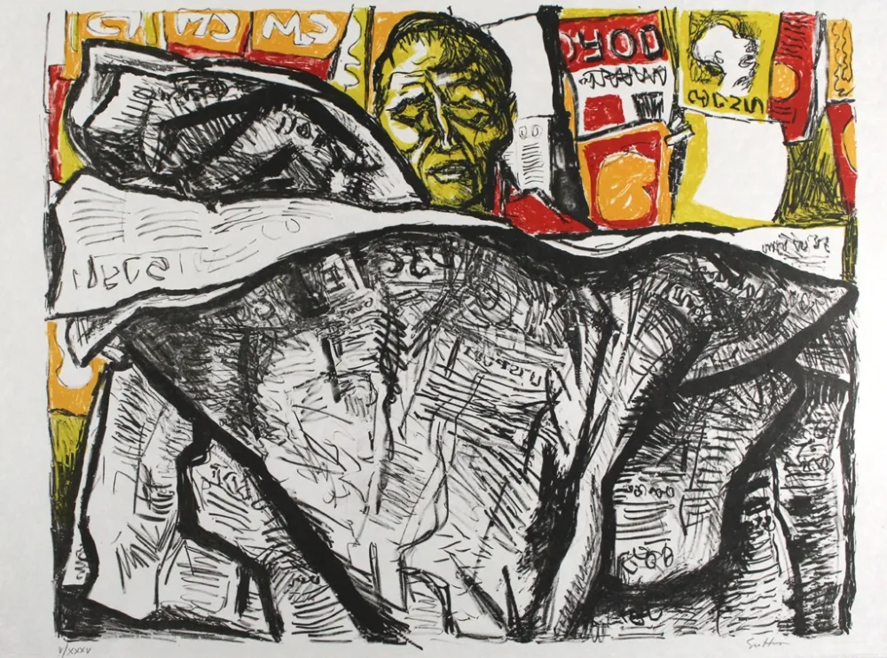 石版画 Guttuso - Uomo con giornale / Man with Newspaper