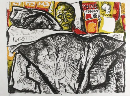 石版画 Guttuso - Uomo con giornale / Man with Newspaper