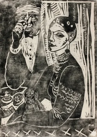 木刻 Hamerschlag - In der Loge - Selbstporträt (At the Loge - Selfportrait)