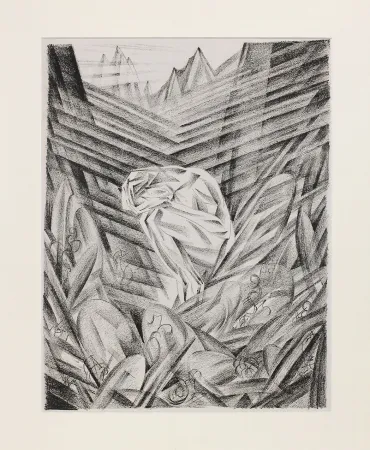 石版画 Hanf - Kauernde Figur in Landschaft (Crouching Figure in Landscape)