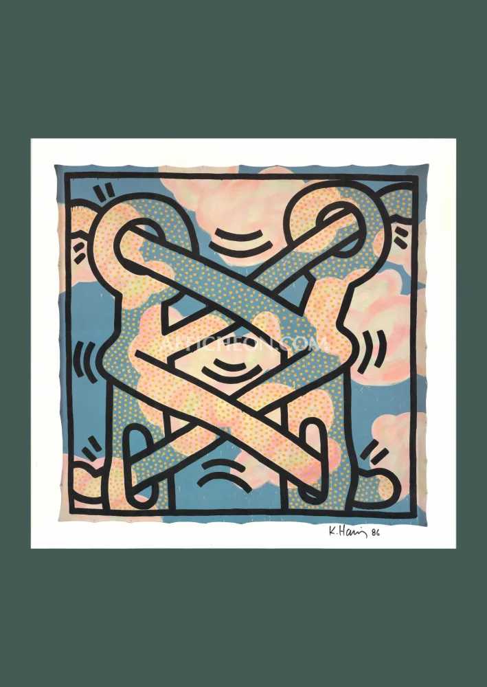 石版画 Haring - 'Art Attack on Aids' 1985 Offset-lithograph (Hand-signed)fset-lithograph (Hand-signed)