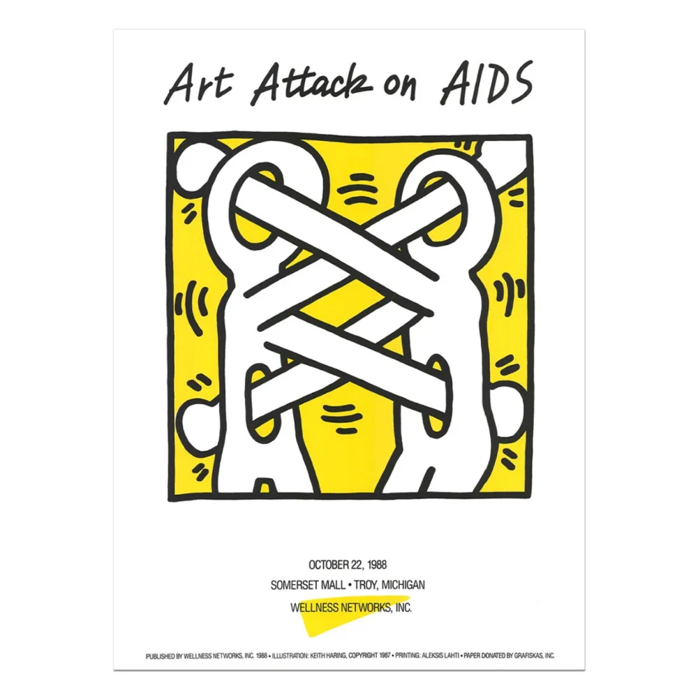 丝网印刷 Haring - Art Attack on Aids Vintage Poster